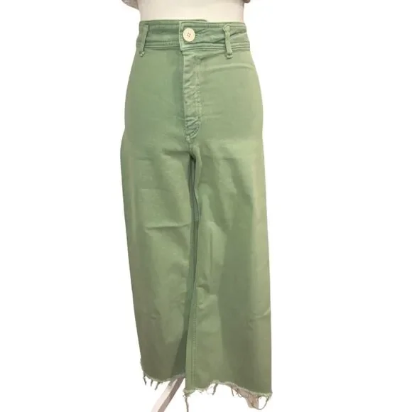 Zara Green Wide Leg High-Waist Jeans Size 2 Statement Denim - Picture 1 of 5